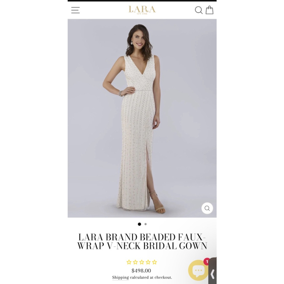 New Lara Off White Beaded Faux-Wrap V-Neck Bridal Gown Size 6 - Picture 2 of 6